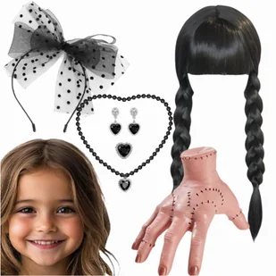 Zestaw Peruka i Rączka Wednesday - Moda i Uroda OUTLET - miniaturka - grafika 1