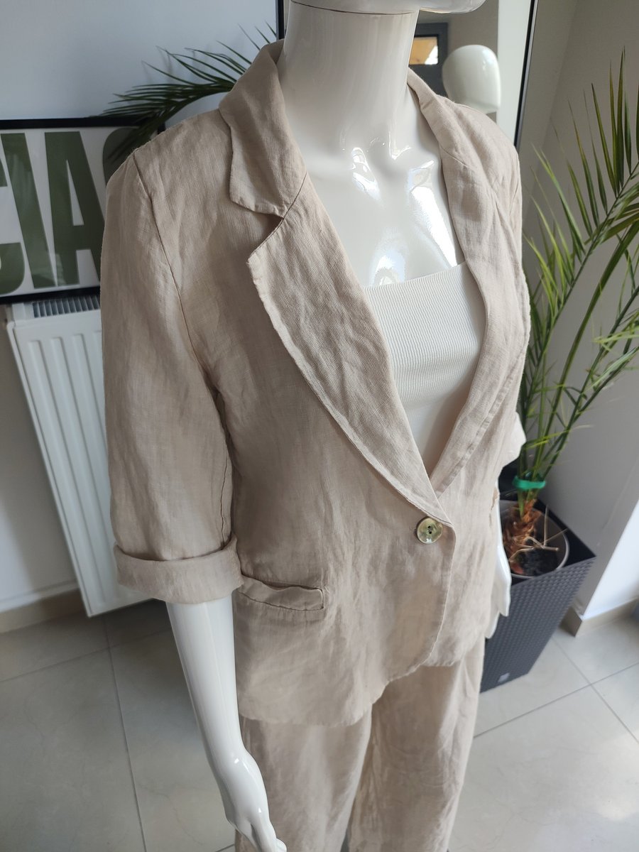 Lniana marynarka z guzikiem - beż One size