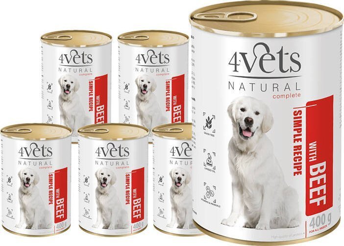 Mokra karma 4Vets Natural dla psa z wołowiną puszka 6 x 400 g