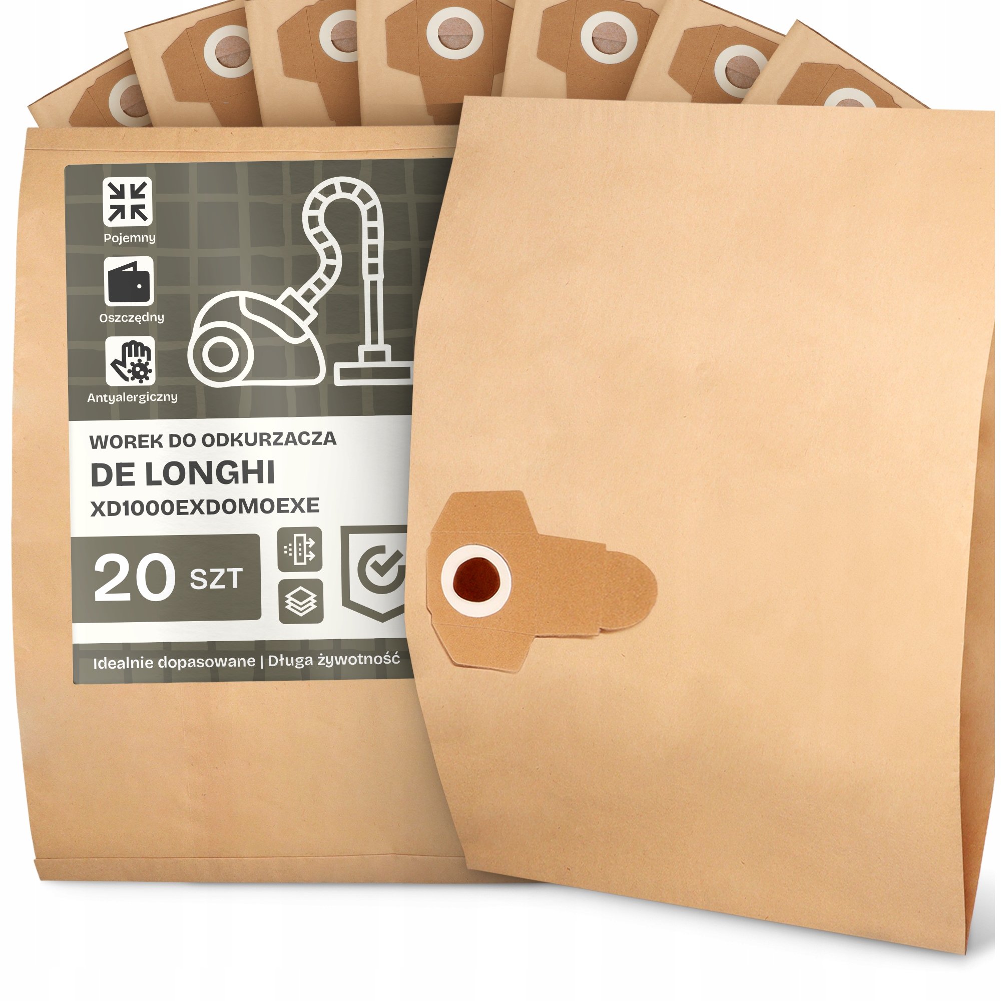 20x Worek do Odkurzacza de Longhi XD1000EXDOMOEXE Papierowy Torba Worki 2A