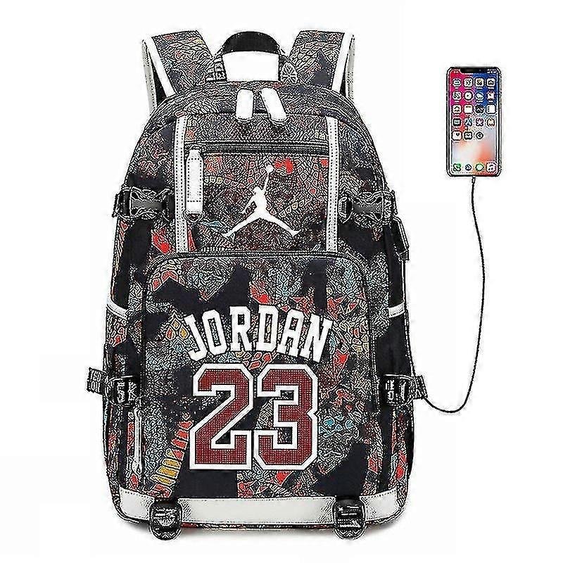 NBA Peripheral Series Star Wielofunkcyjny plecak USB Luminous Fluorescent Backpack_y wysokiej jakości Czerwony Jordan