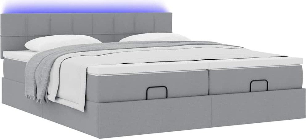 vidaXL Łóżko otomana z materacem jasnoszare 200x200 cm tkanina