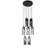 Lampy sufitowe - QAZQA Lampa wisząca Art Deco czarna z dymionym szkłem 7-punktowa - Laura - miniaturka - grafika 1