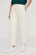 Spodnie damskie - Desigual spodnie dresowe bawełniane kolor beżowy gładkie - miniaturka - grafika 1