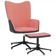 Fotele - vidaXL Fotel z podnóżkiem różowy aksamit i PVC 327846 - miniaturka - grafika 1
