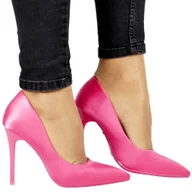 Czółenka - SZPILKI CZÓŁENKA DAMSKIE SATYNOWE SEASTAR 129P FUKSJA RÓŻOWE - miniaturka - grafika 1