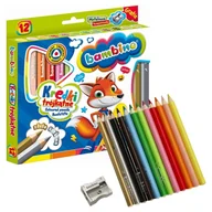 Szkolne artykuły papiernicze - Bambino Kredki Szkolne Trójkątne W Oprawie Drewnianej 12 Kolorów + Temperówka - miniaturka - grafika 1