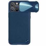 Etui i futerały do telefonów - Nillkin Etui z ochroną aparatu CamShield Leather do iPhone 14 Pro Max niebieskie - miniaturka - grafika 1