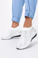 Slip on damskie - Białe sneakersy na koturnie z cyrkoniami buty sportowe slip on Casu SJ2139-2 - miniaturka - grafika 1