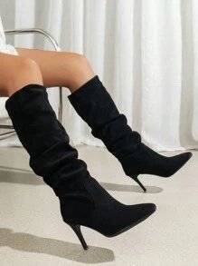 SHEIN CZARNE KOZAKI DAMSKIE ZAMSZOWE NA SZPILCE DO KOLANA 36 21LA