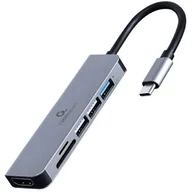 Wtyczki i adaptery - GEMBIRD A-CM-COMBO6-02 Wieloportowy Adapter USB Type C 6w1 Hub + HDMI + czytnik kart - miniaturka - grafika 1