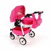 Wózki dla lalek - Wózek Lalkowy Dla Dziecka Dla Lalek Adbor LILI Sport Głęboki Czerwone Kropk - miniaturka - grafika 1