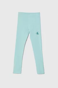 Calvin Klein Jeans legginsy dziecięce kolor turkusowy z nadrukiem - Spodnie i spodenki dla dziewczynek - miniaturka - grafika 1