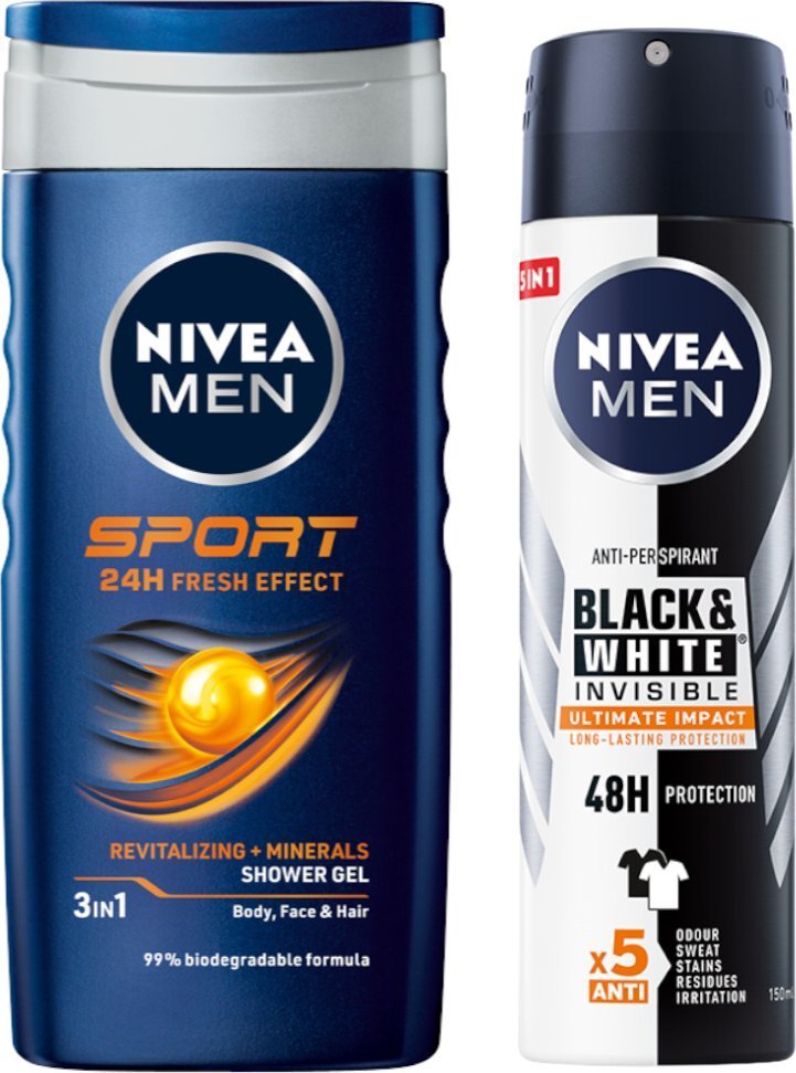 NIVEA MEN Żel pod prysznic 3w1 250ml + Antyperspirant w sprayu 150ml