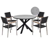 Meble ogrodowe - BELIANI Zestaw ogrodowy szaro-czarny stół okrągły aluminium blat ze szkła ceramicznego i 4 krzesła z technorattanu z ramą ze stali nierdzewnej meble ogrodowe nowoczesny - miniaturka - grafika 1