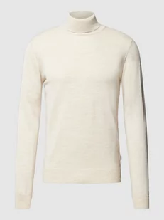 Sweter z dzianiny z detalem z logo - Swetry męskie - miniaturka - grafika 1