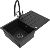 Zlewozmywaki z baterią - Mexen Bruno zlewozmywak granitowy 1-komorowy z ociekaczem i baterią kuchenną Duo, czarny - 6513-77-671701-07-B - miniaturka - grafika 1