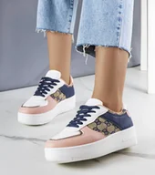 Botki damskie - Różowo-granatowe sneakersy damskie Luzia-37 - miniaturka - grafika 1