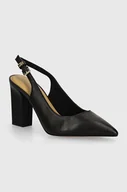 Czółenka - Tommy Hilfiger czółenka skórzane TH BLOCK HIGH HEEL PUMP kolor czarny na słupku z odkrytą piętą FW0FW08289 - miniaturka - grafika 1