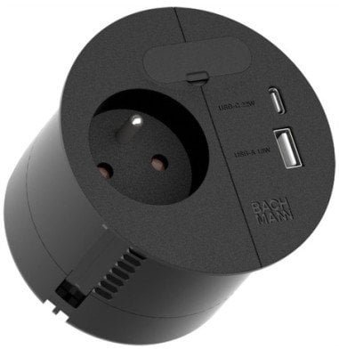 BACHMANN LOOP IN CHARGE UTE USB A/C22W, przewód zasilający 2,0 m H05VV-F3G1,5 mm z otworem przelotowym