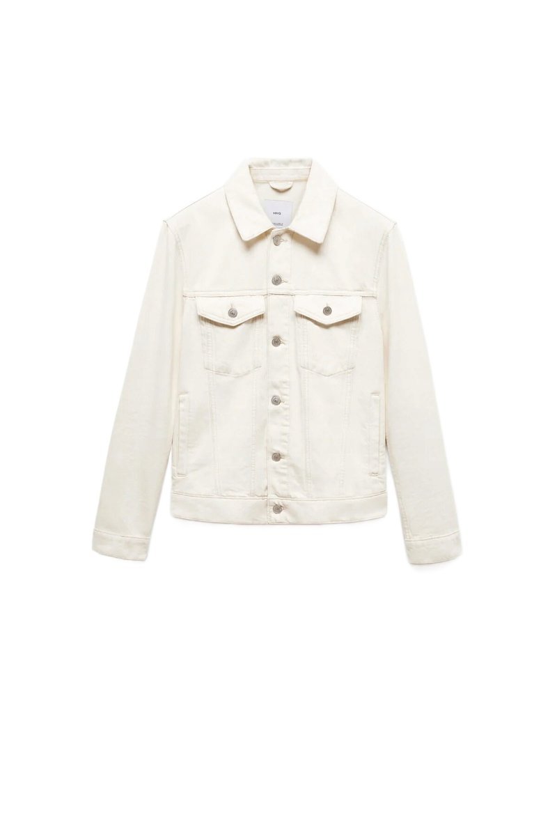 MANGO MAN KURTKA MĘSKA JEANSOWA KREMOWA Z GUZIKAMI DO BIODER S 5DA