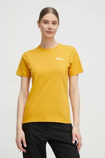 Koszulki sportowe damskie - Jack Wolfskin t-shirt bawełniany damski kolor żółty - grafika 1