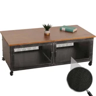 Ławy i stoliki kawowe - Stolik kawowy HWC-N28, stolik pod sofę, kółka 2 przegrody, struktura 3D industrial retro metal drewno 45x120x60cm ~ czarny, brązowy - miniaturka - grafika 1