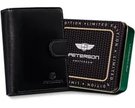Portfele - Pionowy elegancki portfel męski ze skóry naturalnej czarny z zapięciem na zatrzask elegancki prezent antykradzieżowy ochrona RFID PETERSON - miniaturka - grafika 1