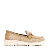 Półbuty męskie - Damskie mokasyny z plecionki beżowe - miniaturka - grafika 1