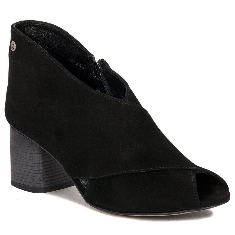 Maciejka Botki damskie na słupku welurowe czarne-37