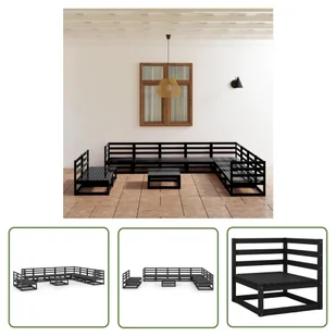 The Living Store 11-cz. zestaw wypoczynkowy do ogrodu - czarny - drewno sosnowe - Zestaw Wypoczynkowy Do Ogrodu - Meble ogrodowe - miniaturka - grafika 1