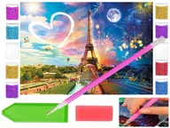 Zabawki kreatywne - Haft diamentowy OBRAZ duży 40x30 WIEŻA EIFFLA sylwester fajerwerki zabawki kreatywne plastyczne - miniaturka - grafika 1