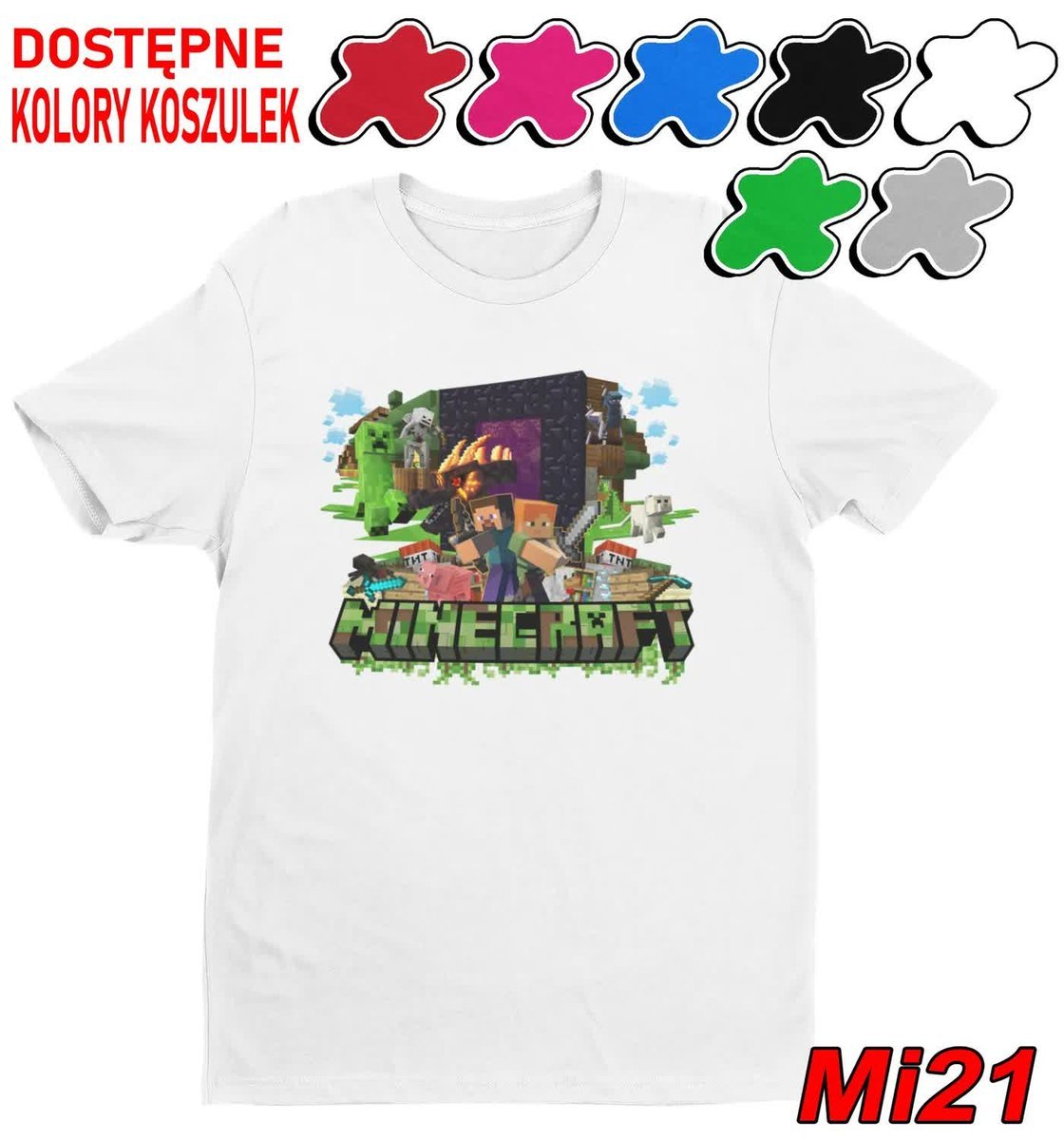 Koszulka Dziecięca Z Nadrukiem Dla Fana Mainkraft Gry Wzory -M 134-140