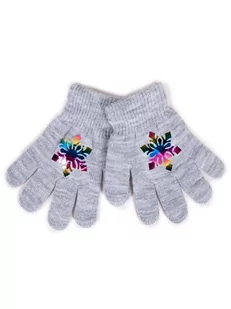 Rękawiczki Dziewczęce Pięciopalczaste Szare Z Hologramem Śnieżynką 12 Cm Yoclub - Rękawiczki dla dzieci - miniaturka - grafika 1