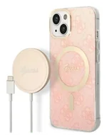 Etui i futerały do telefonów - Etui do iPhone 14 Guess 4G Gold Pink Magsafe + Charger - różowe - miniaturka - grafika 1