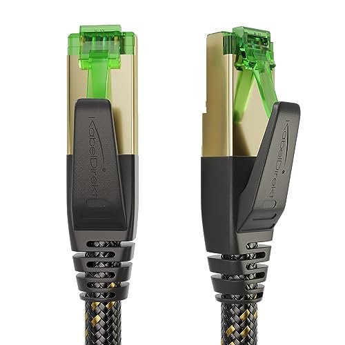 KabelDirekt – Kabel Ethernet CAT7 z potrójnym ekranem, kabel Internet/LAN – 10 m (kabel sieciowy, 10Gbit/s dla maksymalnej prędkości włókien, wtyczka RJ45, Gaming/PS5/Xbox, nylon pleciony)