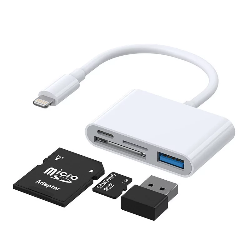 Joyroom Joyroom HUB wielofunkcyjny adapter OTG Lightning - USB 3.2 Gen 1 (3.0, 3.1 Gen 1) / czytnik kart SD, TF / Lightning biały (S-H142 white) S-H142