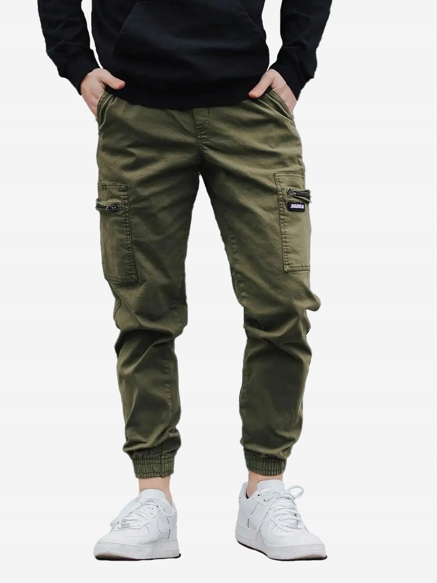 SPODNIE MĘSKIE MATERIAŁOWE BOJÓWKI JOGGER Oliwka Khaki JIGGA WEAR Cargo XXL