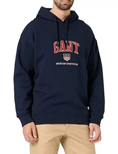 GANT Męska bluza z kapturem D.2 Retro Shield Sweat Hoodie sweter z kapturem, Evening Blue, L - Swetry męskie - miniaturka - grafika 1