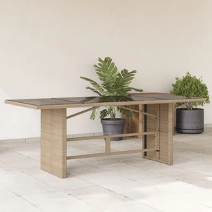Stół ogrodowy ze szklanym blatem, beż, 190x80x75 cm, polirattan - Stoły ogrodowe - miniaturka - grafika 1