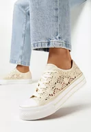 Trampki damskie - Beżowe Ażurowe Trampki Przed Kostkę Russi - miniaturka - grafika 1