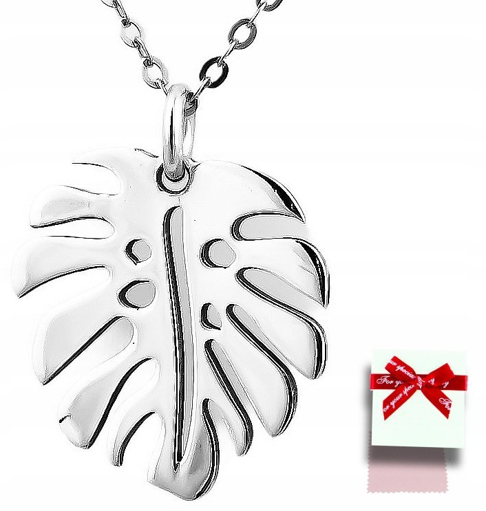 Naszyjnik,łańcuszek srebrny 925 wisiorek liść monstera dla kobiet 47 cm