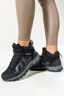 Czarne buty trekkingowe damskie sznurowane z szarymi dodatkami softshell Casu B2108-1-40 - Botki damskie - miniaturka - grafika 1