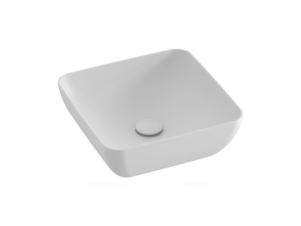 Ravak Kwadratowa umywalka ceramiczna nablatowa Uni 380 S Slim cienkościenna biały mat 1szt