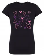 Koszulki i topy damskie - T-Shirt damski kolorowy nadruk Motyle Motylki S - miniaturka - grafika 1