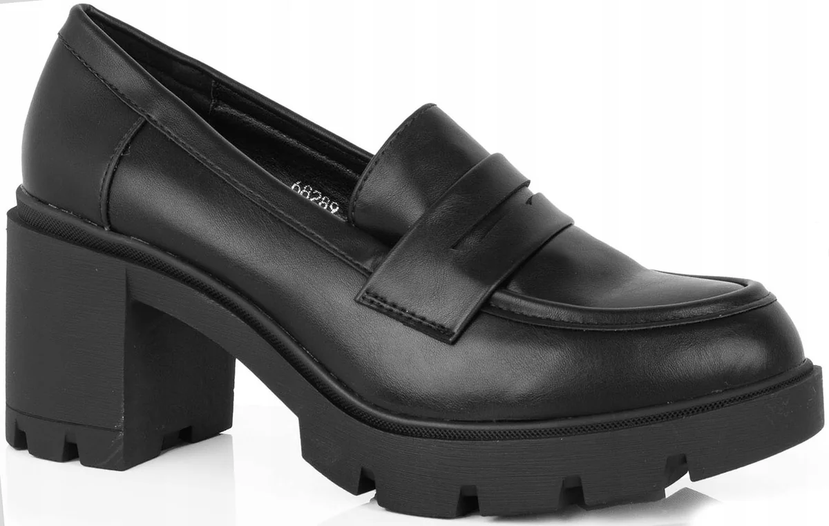 8954 CZARNE PÓŁBUTY SKÓRZANE NA OBCASIE NA SŁUPKU 39 buty damskie wsuwane ze skóry ekologicznej, wkładka 25 cm, wysokość 7,5 cm