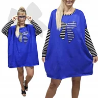 Bluzki damskie - LUŹNA TUNIKA kokarda rękawy paski BAWEŁNA sukienka cyrkonie 50 52 5XL 3181 - miniaturka - grafika 1