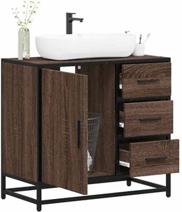Bathroom Sink Cabinet Brown Oak Engineered wood, Metal Medium - Umywalki - miniaturka - grafika 1