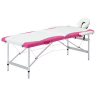 Stoły i łóżka do masażu - VidaXL 2-strefowy, składany stół do masażu, aluminium, biało-różowy - miniaturka - grafika 1
