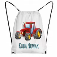 Plecaki worki - Worek Plecak do przedszkola czerwony traktor z imieniem Dziecka - miniaturka - grafika 1